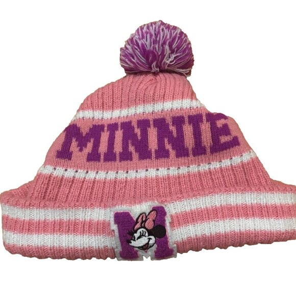 Blush Pink/Purple Pom Beanie Hat Adults/Kids Minnie Mouse One Size - Picture 1 of 4